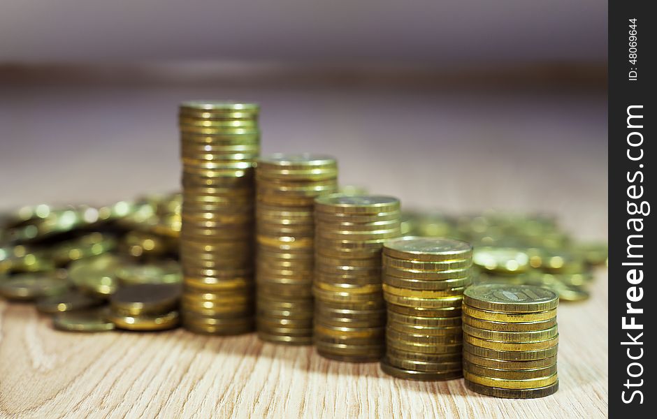 Several stacks of russian coins on the floor