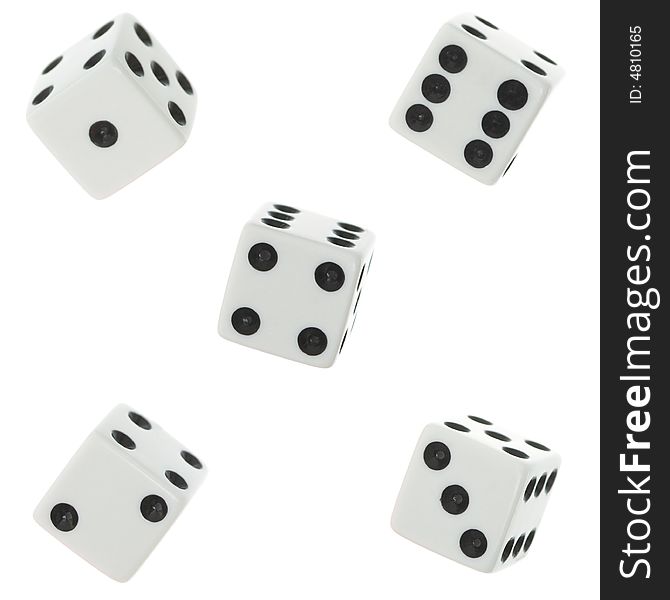 Five osolated dices over white background