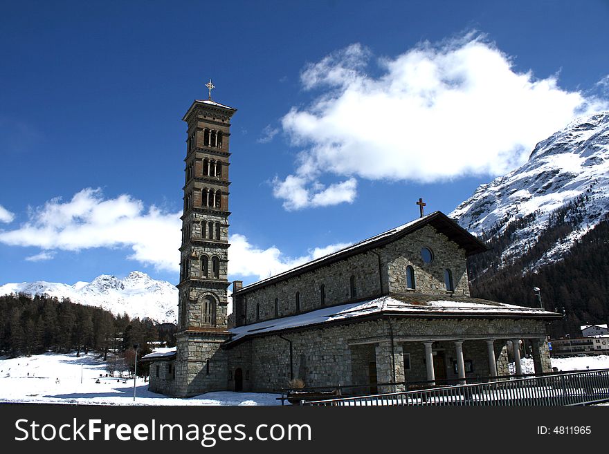 A romanic church in sankt moritz in the swiss alps. A romanic church in sankt moritz in the swiss alps