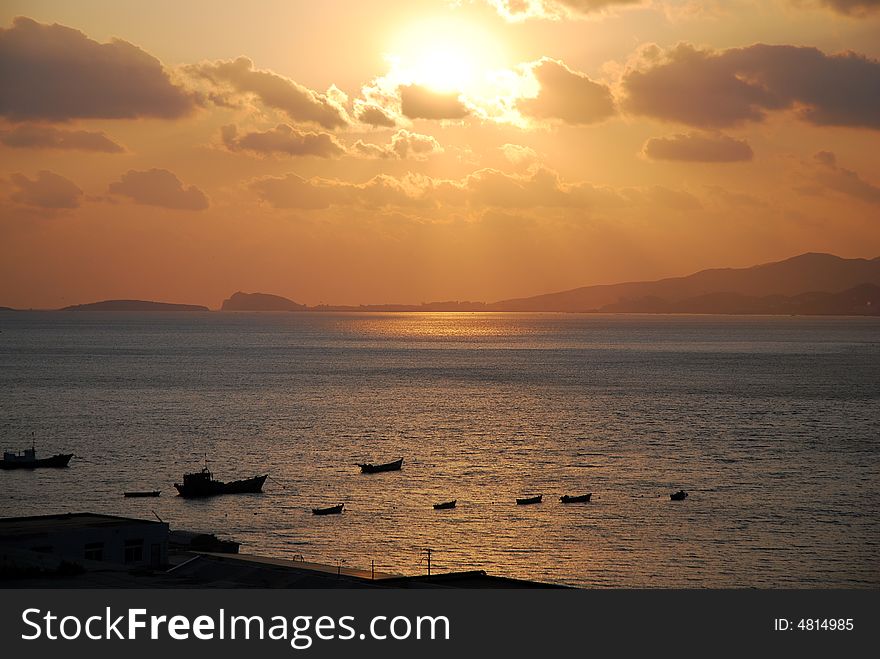 A cloud in sunset on autumn in Dalian, China.