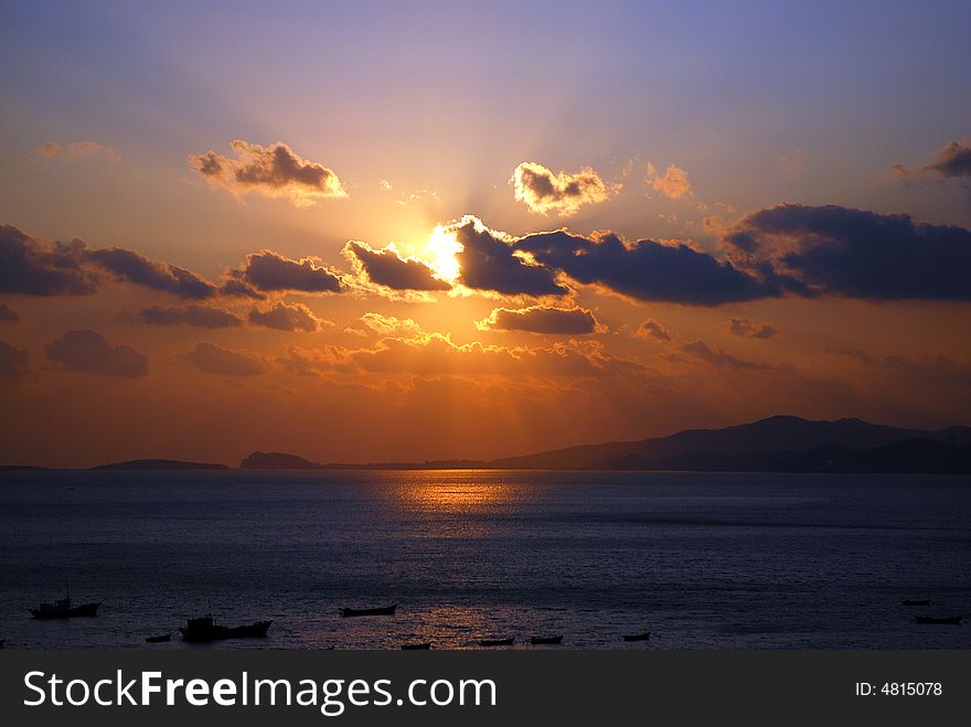 A cloud in sunset on autumn in Dalian, China.