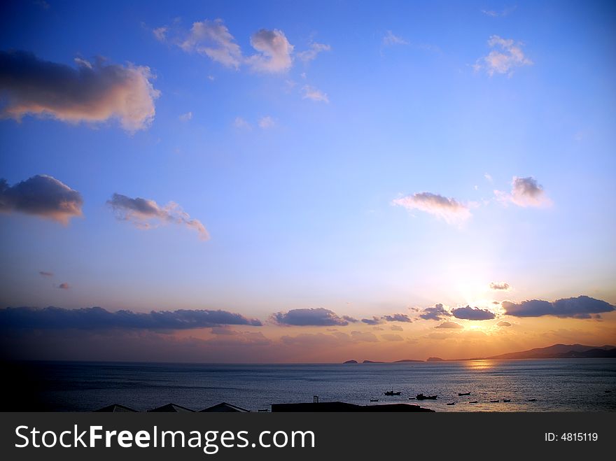 A cloud in sunset on autumn in Dalian, China.