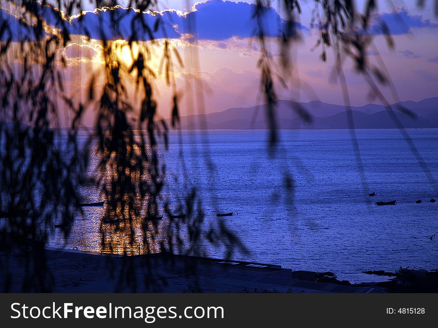 A cloud in sunset on autumn in Dalian, China.