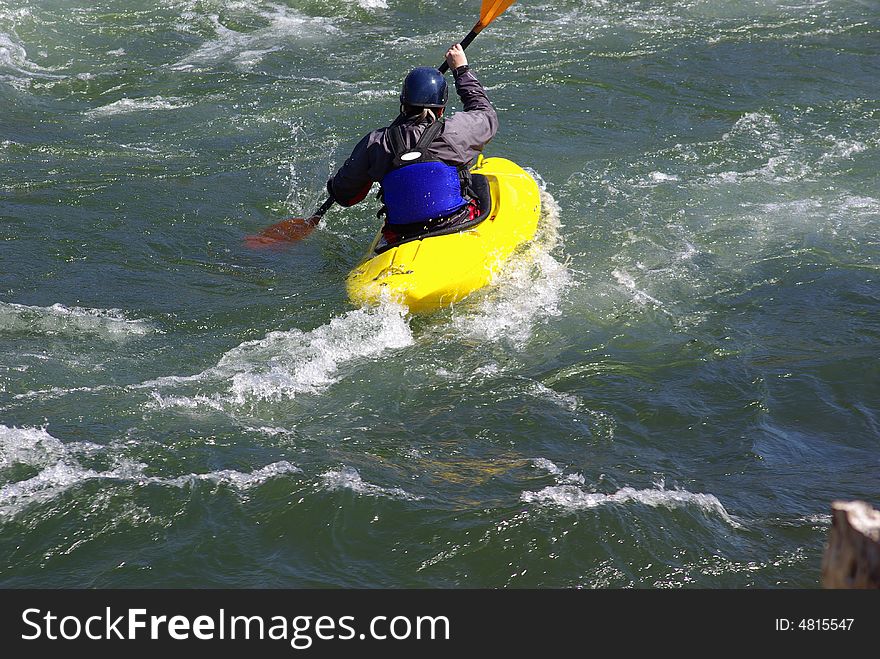 Yellow Kayak On The River