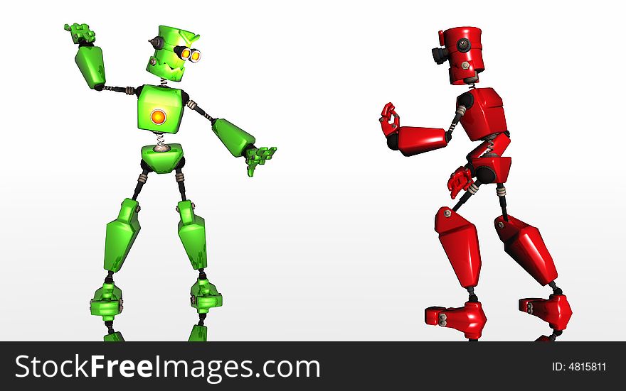 Cgi render of cartoon robots fighting. Cgi render of cartoon robots fighting