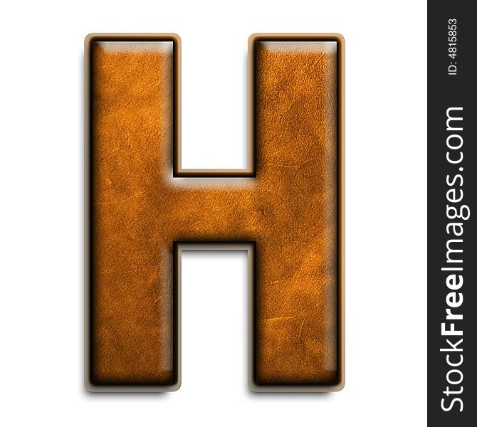 Individual isolated letter H in brown leather series. Individual isolated letter H in brown leather series