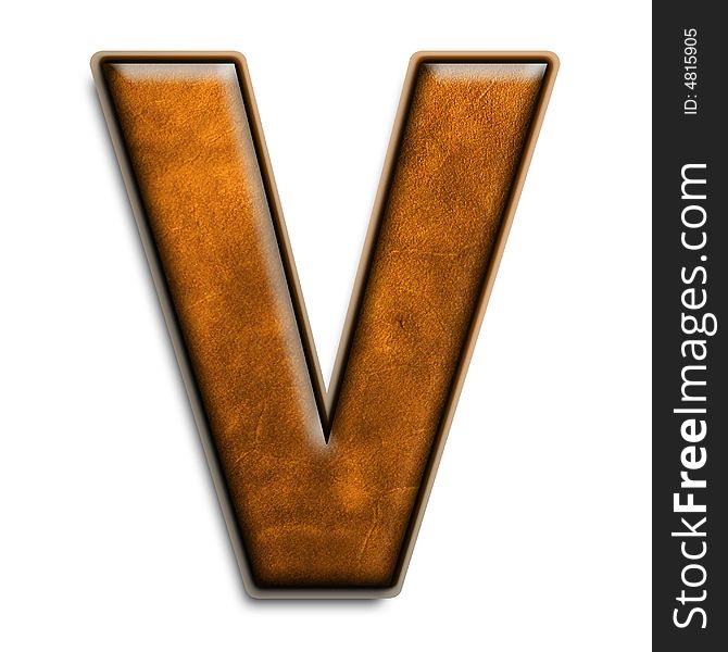 Individual isolated letter V in brown leather series. Individual isolated letter V in brown leather series