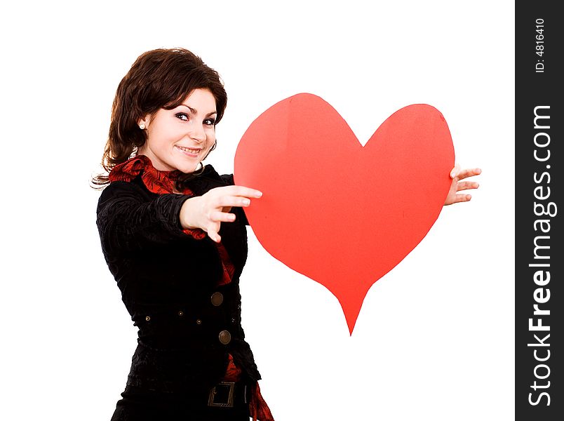 An image of a girl with paper-heart. An image of a girl with paper-heart