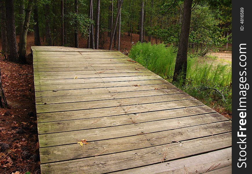 A small wooden bridge by a lake in Georgia. A small wooden bridge by a lake in Georgia.