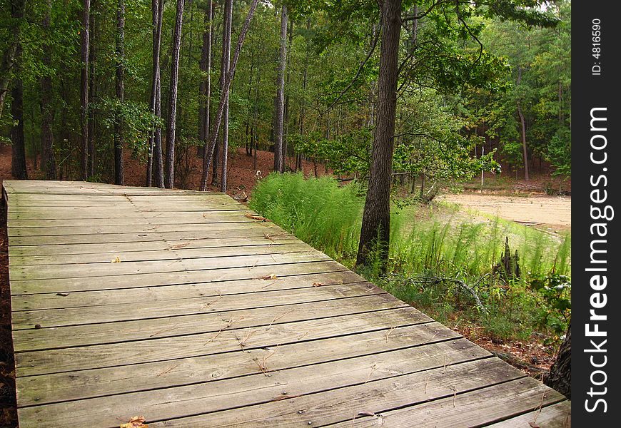 A wooden plank bridge beside a lake in Georgia. A wooden plank bridge beside a lake in Georgia.