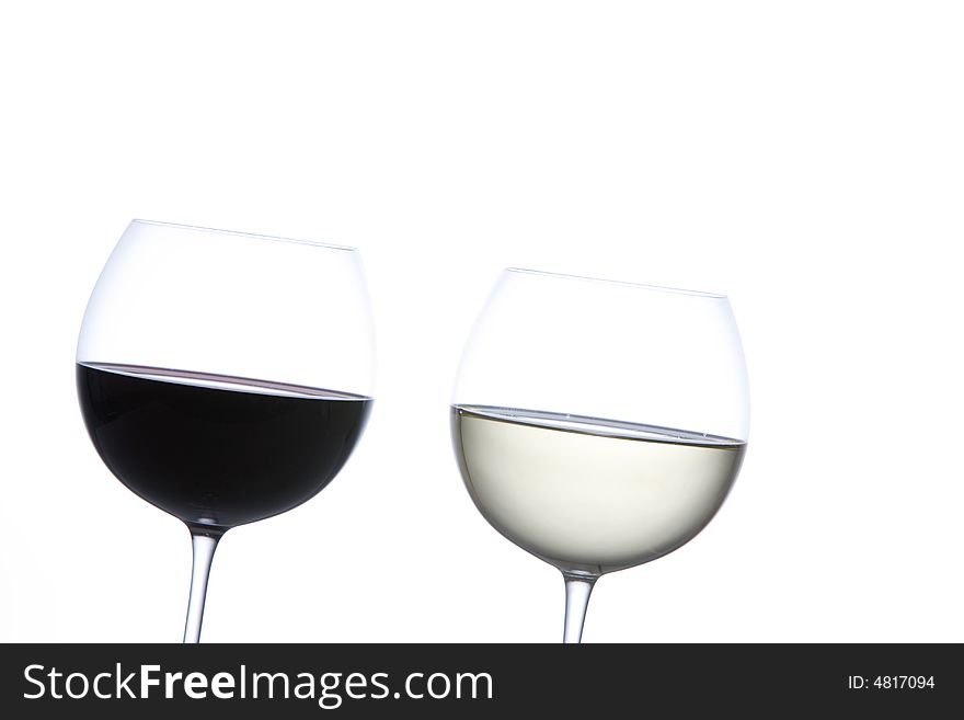 Glass of red wine and white wine