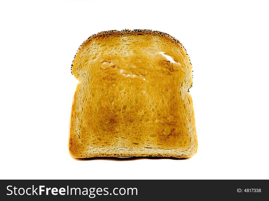 A singel slice of toasted bread isolated on white background