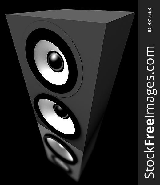 3D speaker with floor reflection isolated on a black background