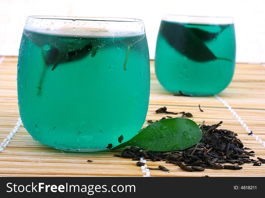 Dry Leaves Of Green Tea On White Background