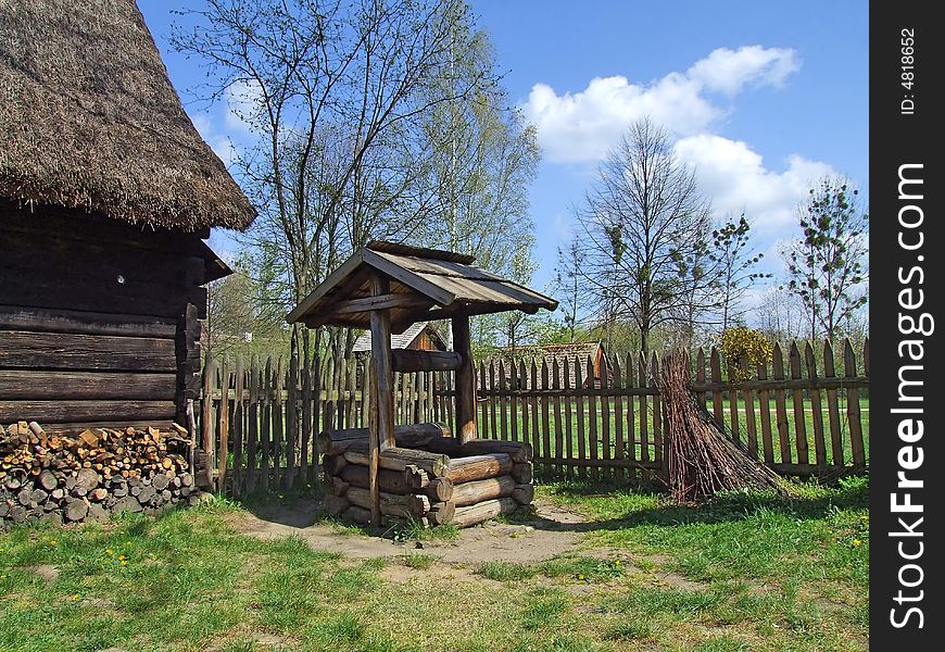 Old wooden hut in village