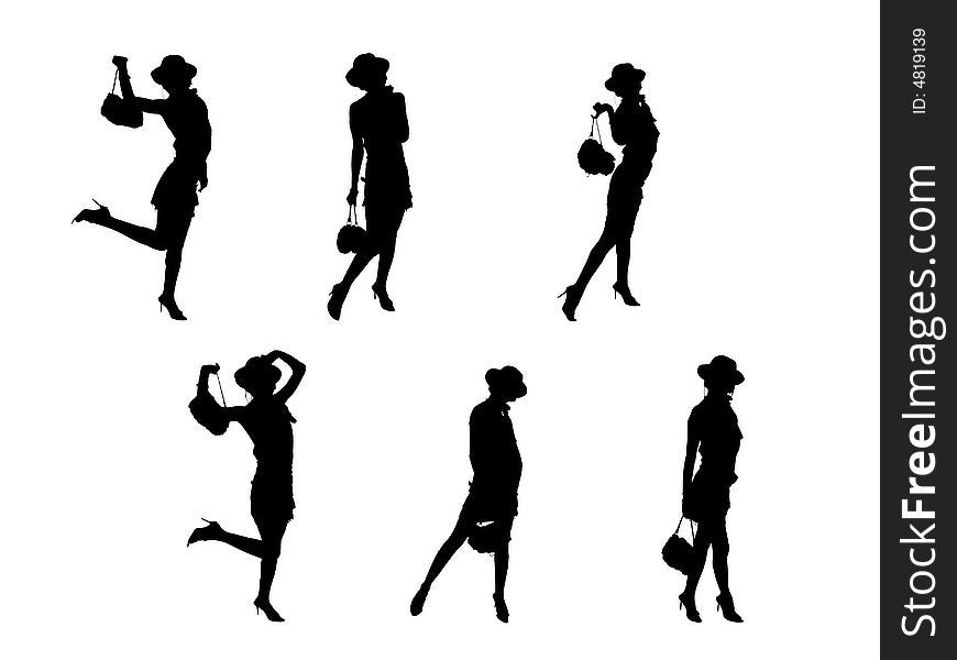 Black girl silhouettes on the white background. Black girl silhouettes on the white background