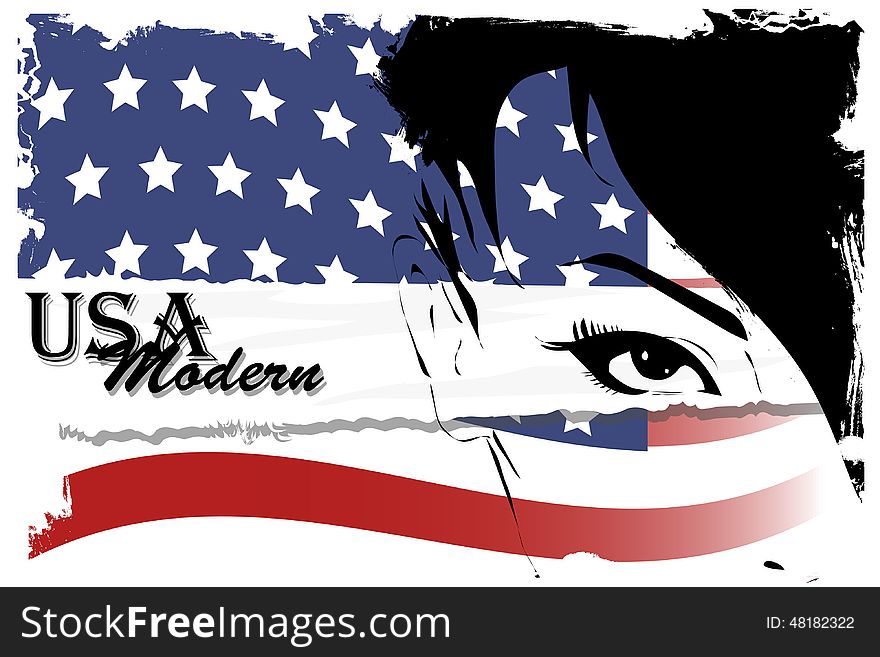 Pretty woman with american flag painted on face