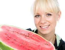 Fruit-grower Hold On A Water-melon Royalty Free Stock Images Fruit-grower Hold On A Water-melon Royalty Free Stock Images