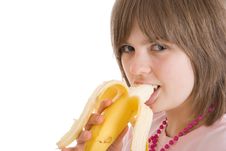 The Young Attractive Girl With A Banana Isolated Royalty Free Stock Photo