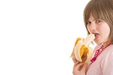 The Young Attractive Girl With A Banana Isolated Stock Photography