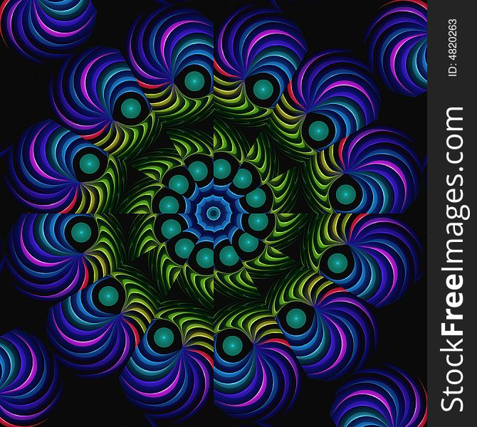 Abstract fractal image resembling a neon spiral mandala