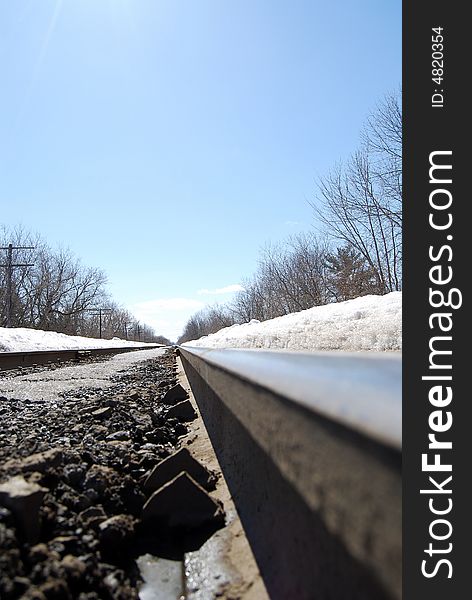 A train track in winter