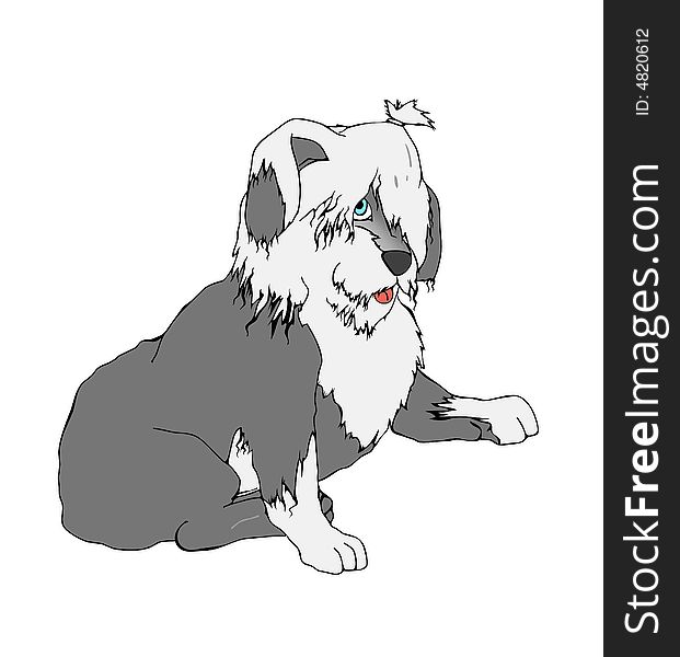 Dog. Draw of a dog. Bobtail.