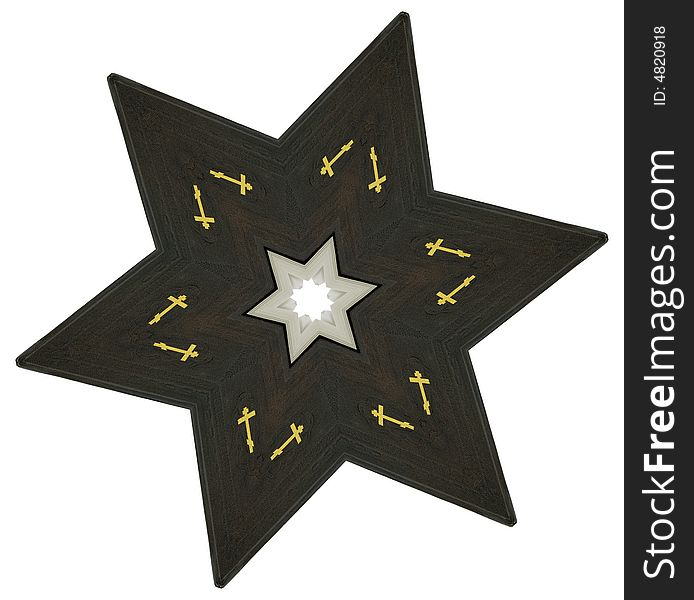 Abstract six-final star with patterns. Illustration.