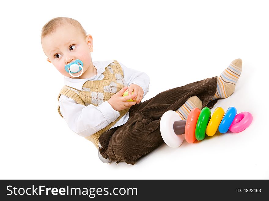 Small boy with pyramid in hands. Small boy with pyramid in hands