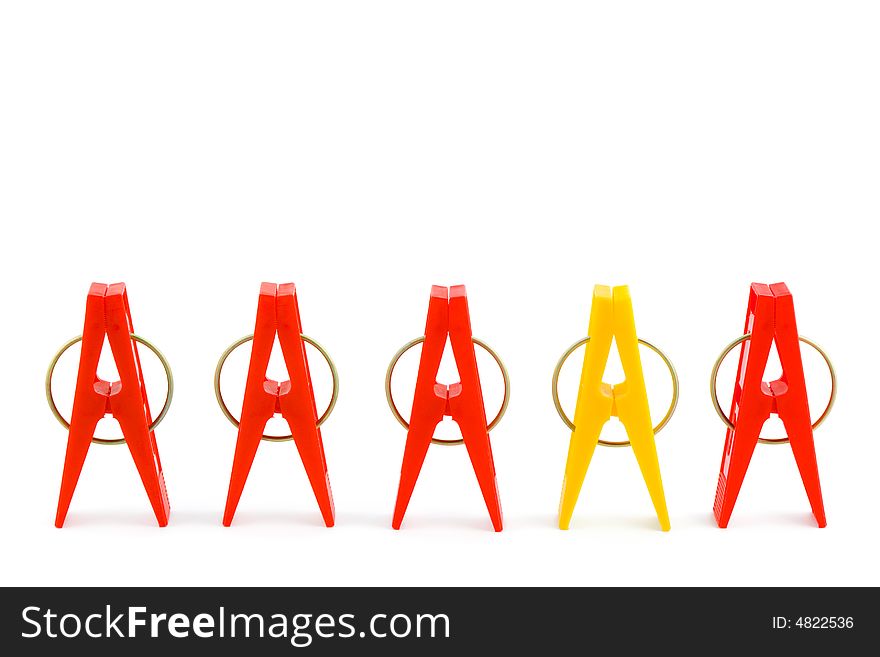 Group of clothespins, isolated on white background