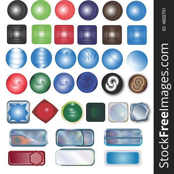 A collections of buttons of different colours and shapes for the website. A collections of buttons of different colours and shapes for the website