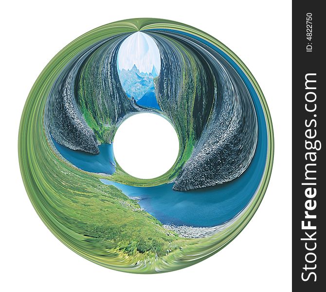 Abstract mountain landscape inside of circle. Illustration.