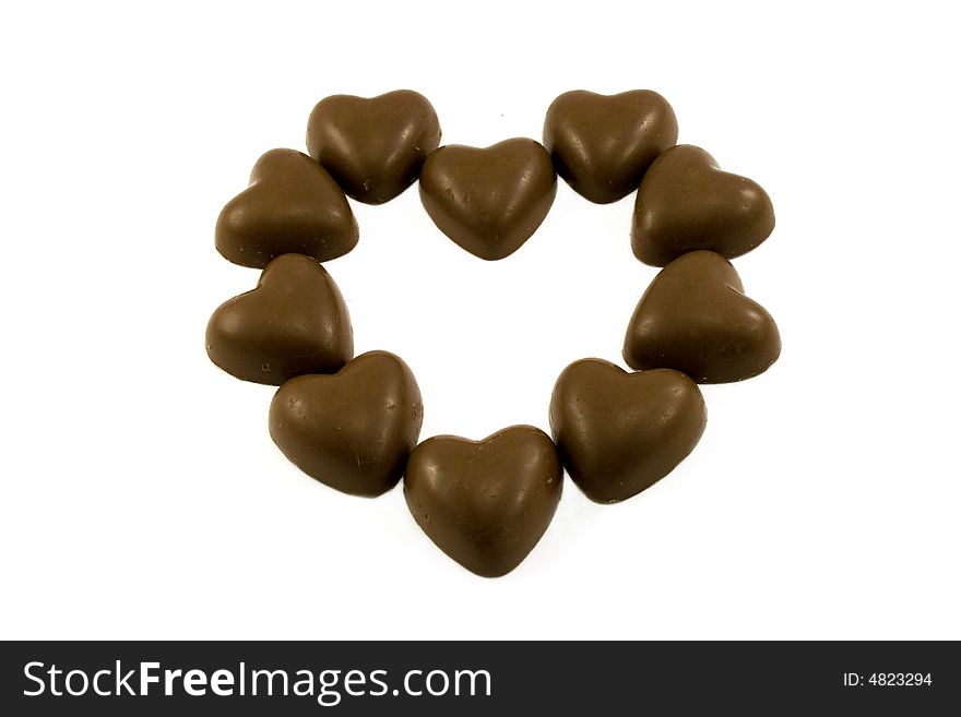 Chocolate hearts isolated on white