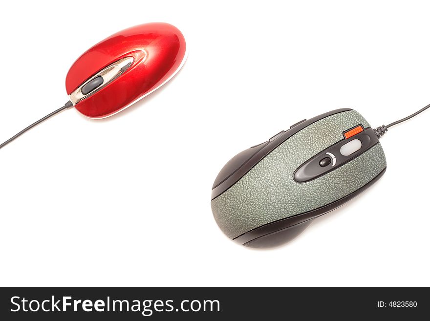 Red and grey computer mouses isolated on white. Red and grey computer mouses isolated on white