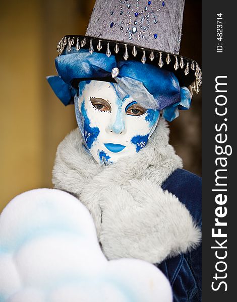 Blue and white costume at the Venice Carnival. Blue and white costume at the Venice Carnival
