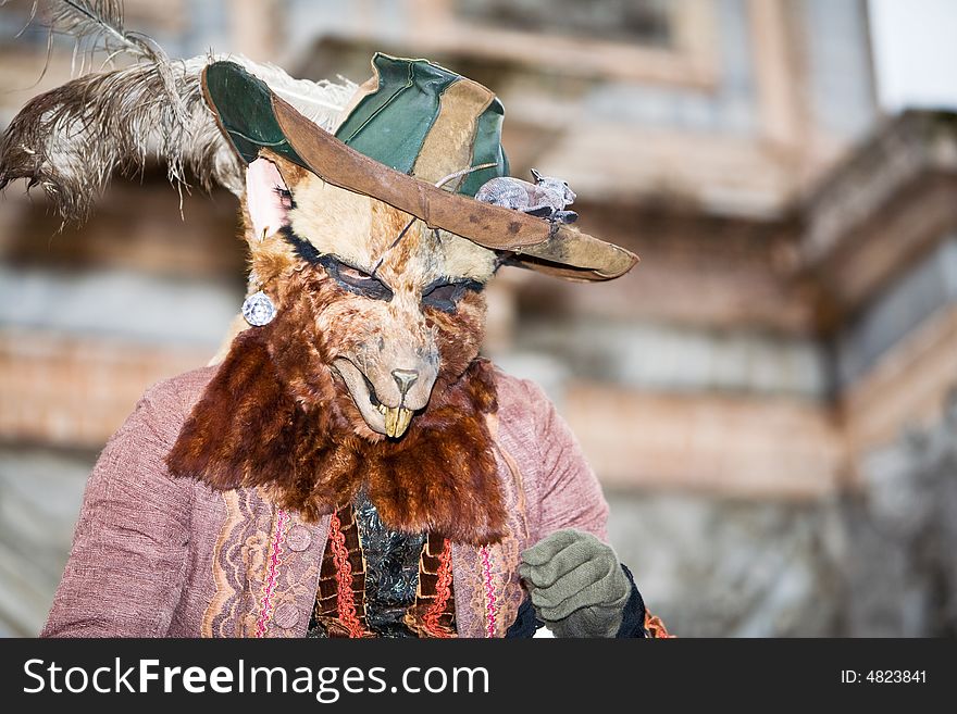 Rat costume with big teeth at the Venice Carnival. Rat costume with big teeth at the Venice Carnival
