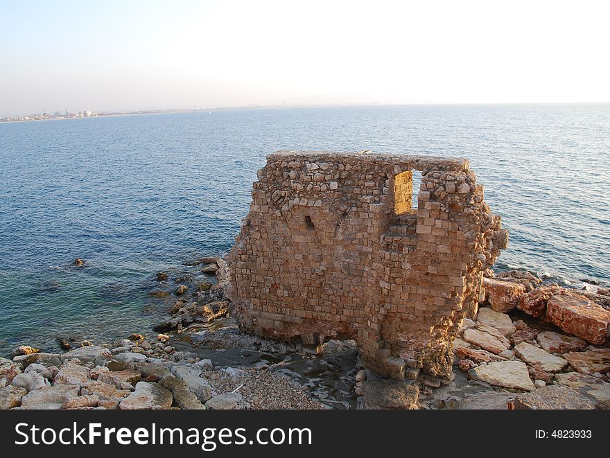 Ruins of an ancient fortress at coast of Mediterranean sea. Ruins of an ancient fortress at coast of Mediterranean sea
