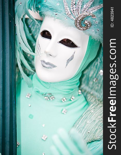 Turquoise costume at the Venice Carnival. Turquoise costume at the Venice Carnival