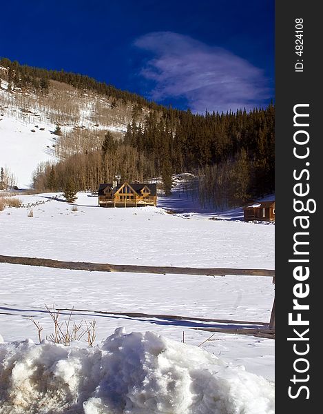 Log Cabin Mansions In Snow In Colorado