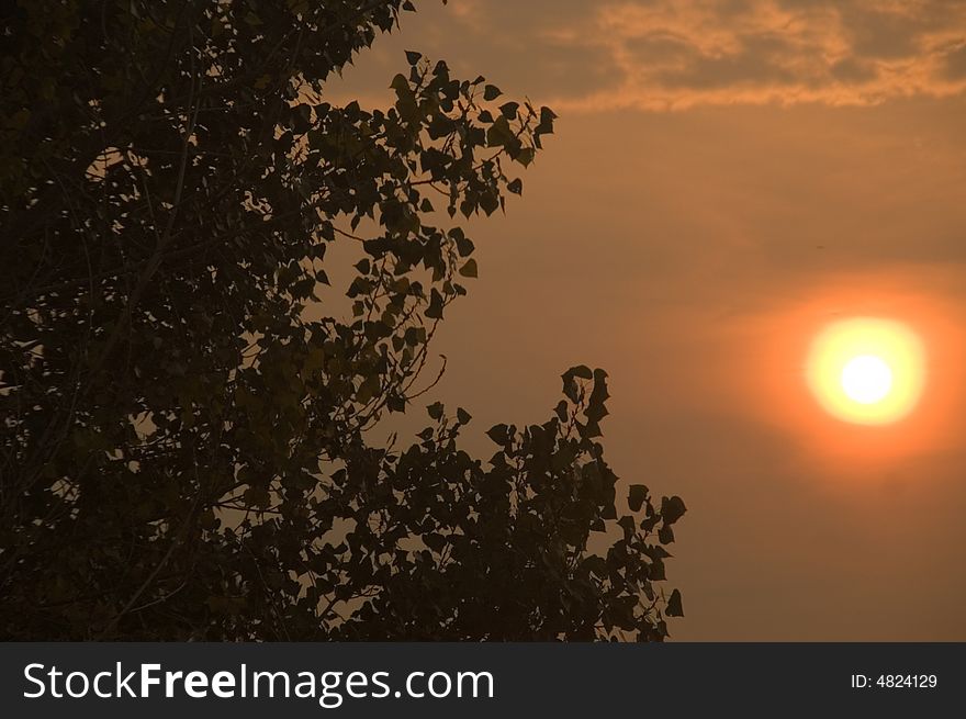 A bright burning orange sky begins the day. A bright burning orange sky begins the day