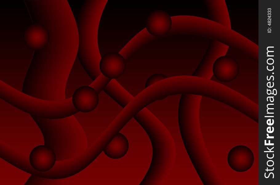 Red Pipes and Spheres are Featured in an Abstract Illustration.