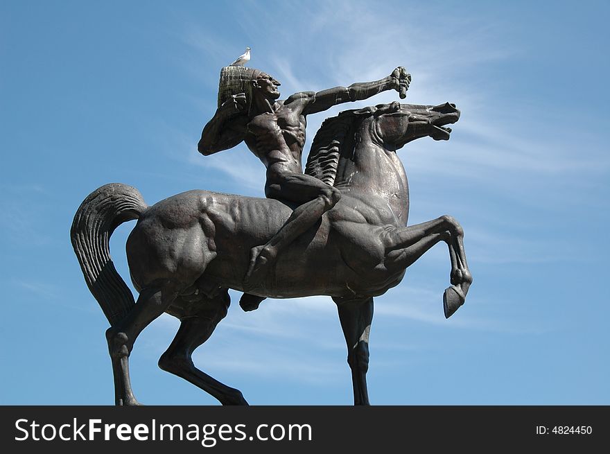 The warrior riding a horse preparing to attack. A great symbolization of the fighting spirit. The warrior riding a horse preparing to attack. A great symbolization of the fighting spirit.