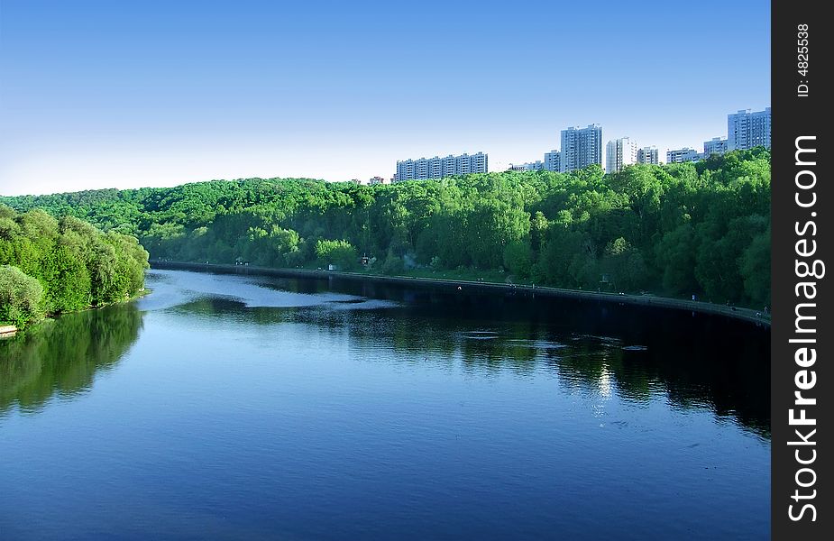 River against the backdrop of the sky. River landscape