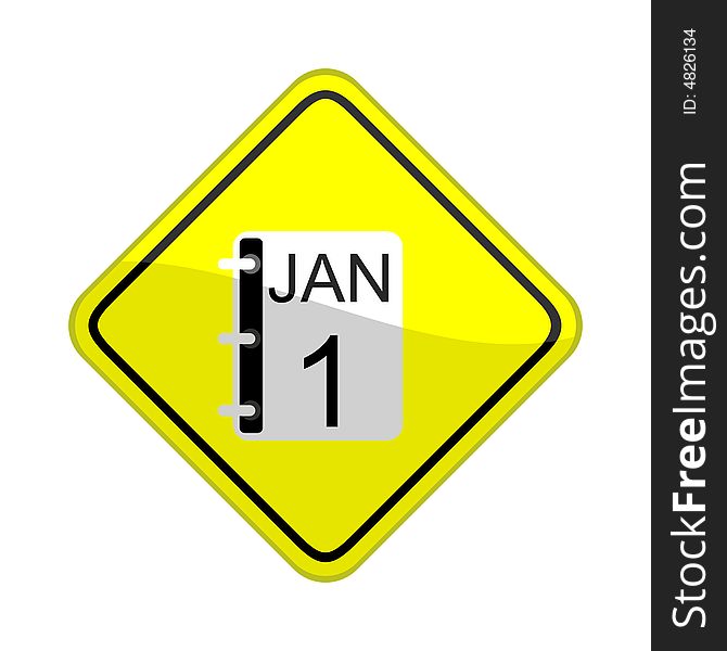 Vector illustration of a glossy warning sign of a calendar showing first of january. Vector illustration of a glossy warning sign of a calendar showing first of january
