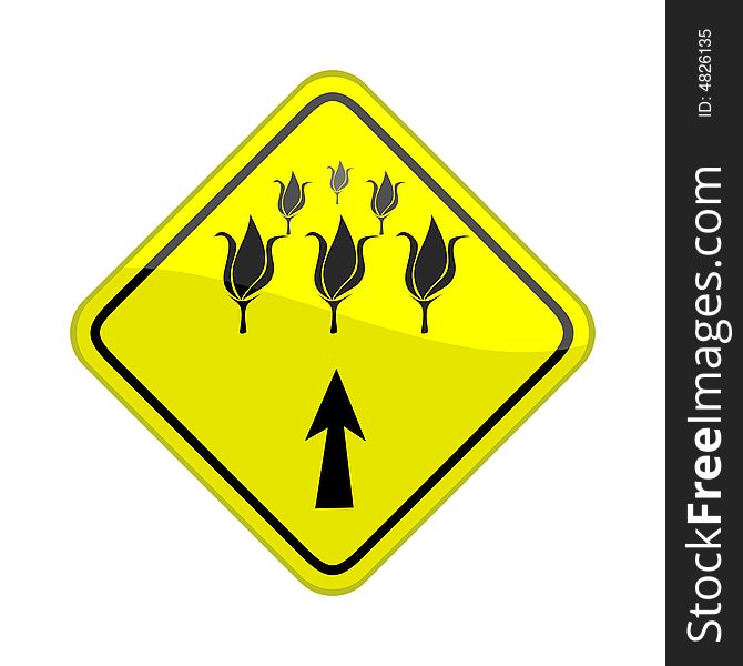 Vector illustration of a glossy warning sign of flowers ahead