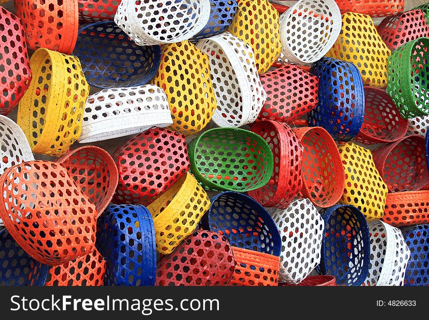 Colorful fish baskets as a background. Colorful fish baskets as a background