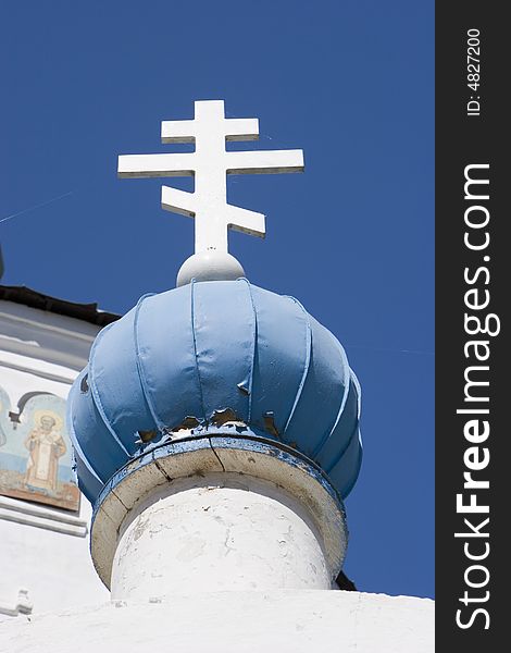 Orthodox cross under the cloud sky in Kazan / Tatarstan. Orthodox cross under the cloud sky in Kazan / Tatarstan