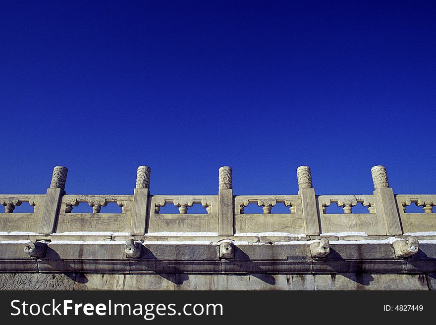 Stone railing and dragons, the forbidden city, china. space for text