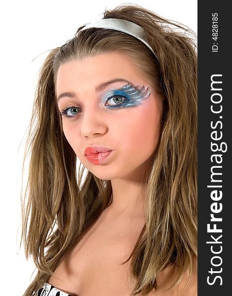 Girl with face-art butterfly paint