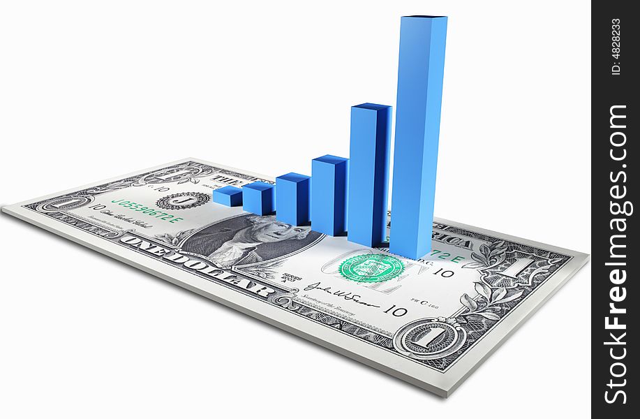 Dollar Note With Blue Graph in 3D. Dollar Note With Blue Graph in 3D